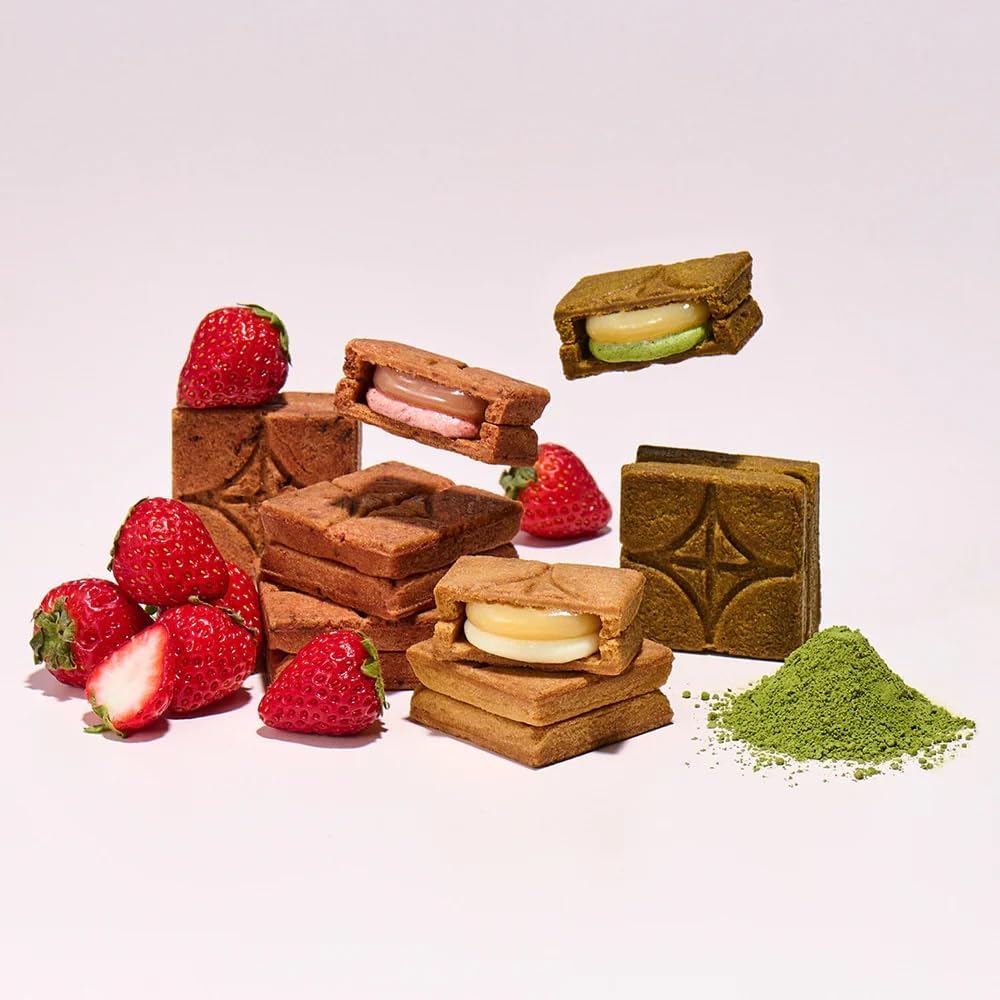 Press Butter Sand Assorted Cookies Strawberry & Matcha 12 Pieces