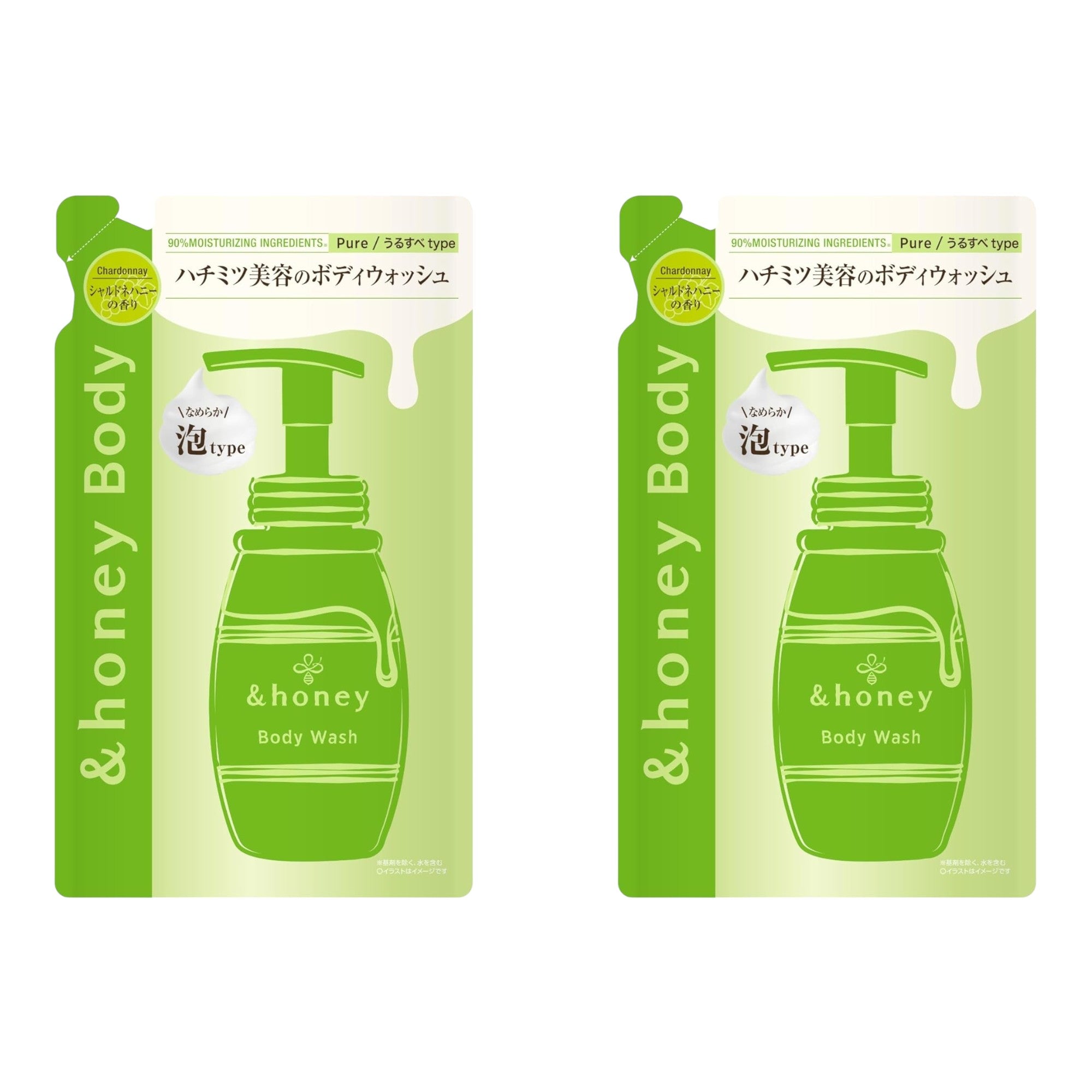 &honey Pure Moist Foaming Body Wash – Chardonnay Refill 14.9 fl oz (440mL) ×2