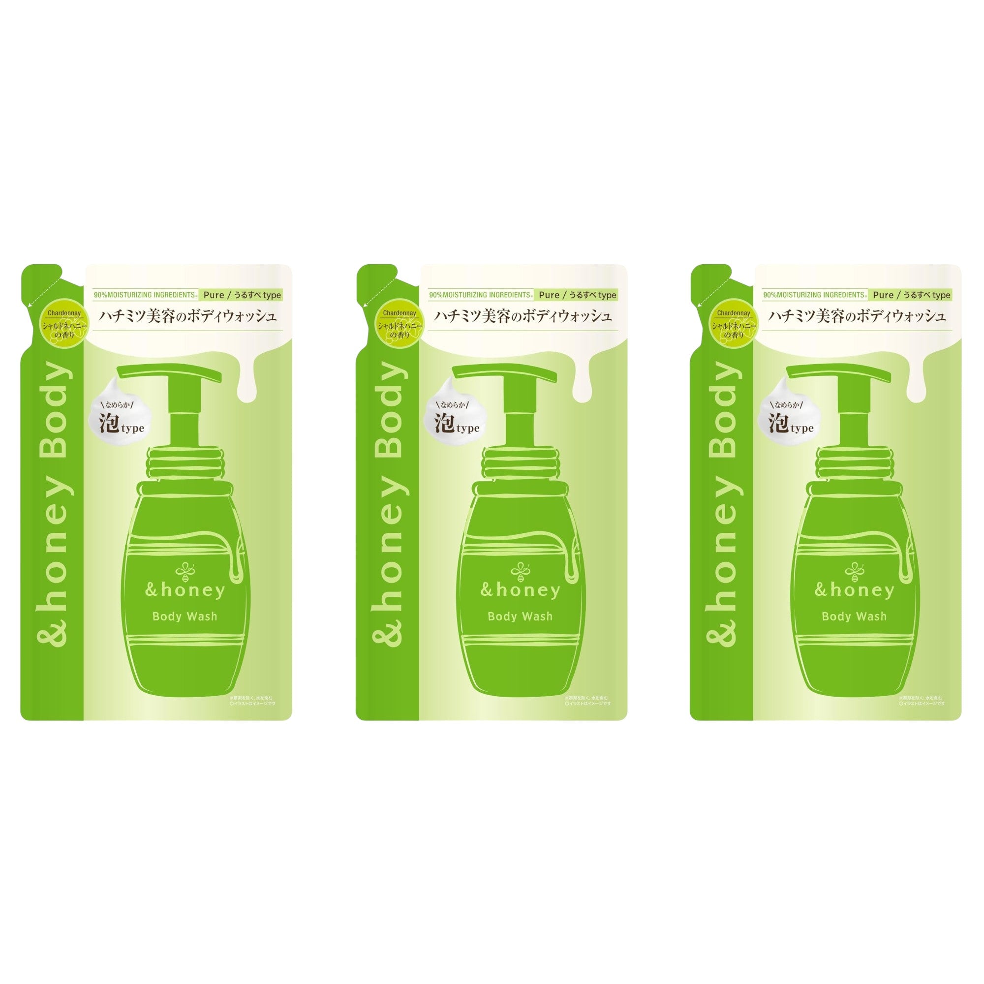 &honey Pure Moist Foaming Body Wash – Chardonnay Refill 14.9 fl oz (440mL) ×3
