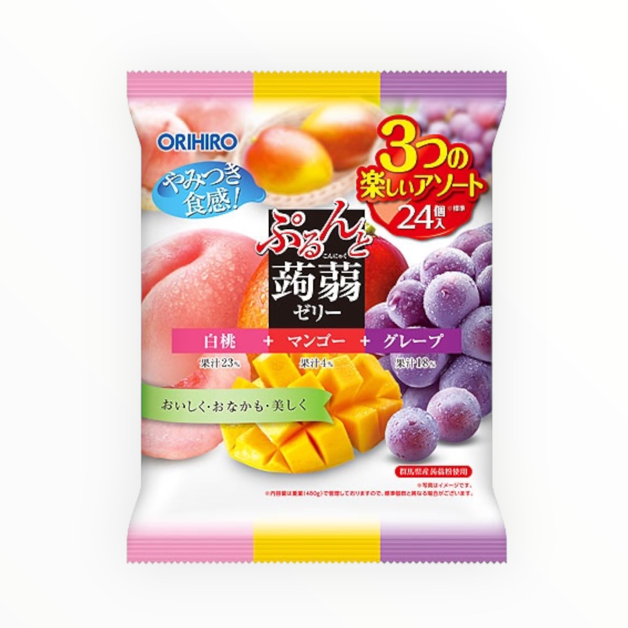 Orihiro Purunto Konjac Jelly Pouch White Peach, Mango & Grape 480g