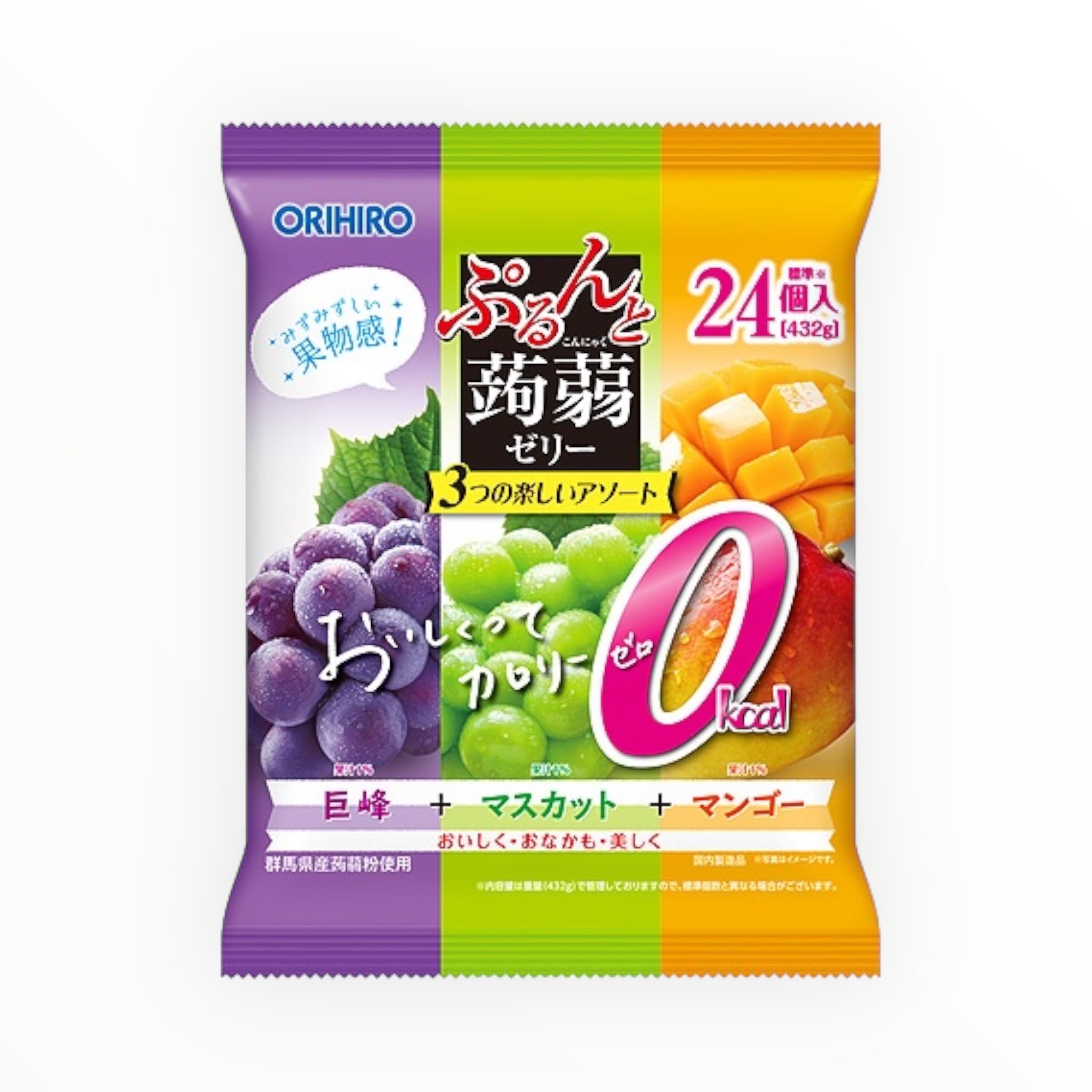 Orihiro Purunto Konjac Jelly Pouch Zero Calorie Kyoho Grape, Muscat & Mango 432g