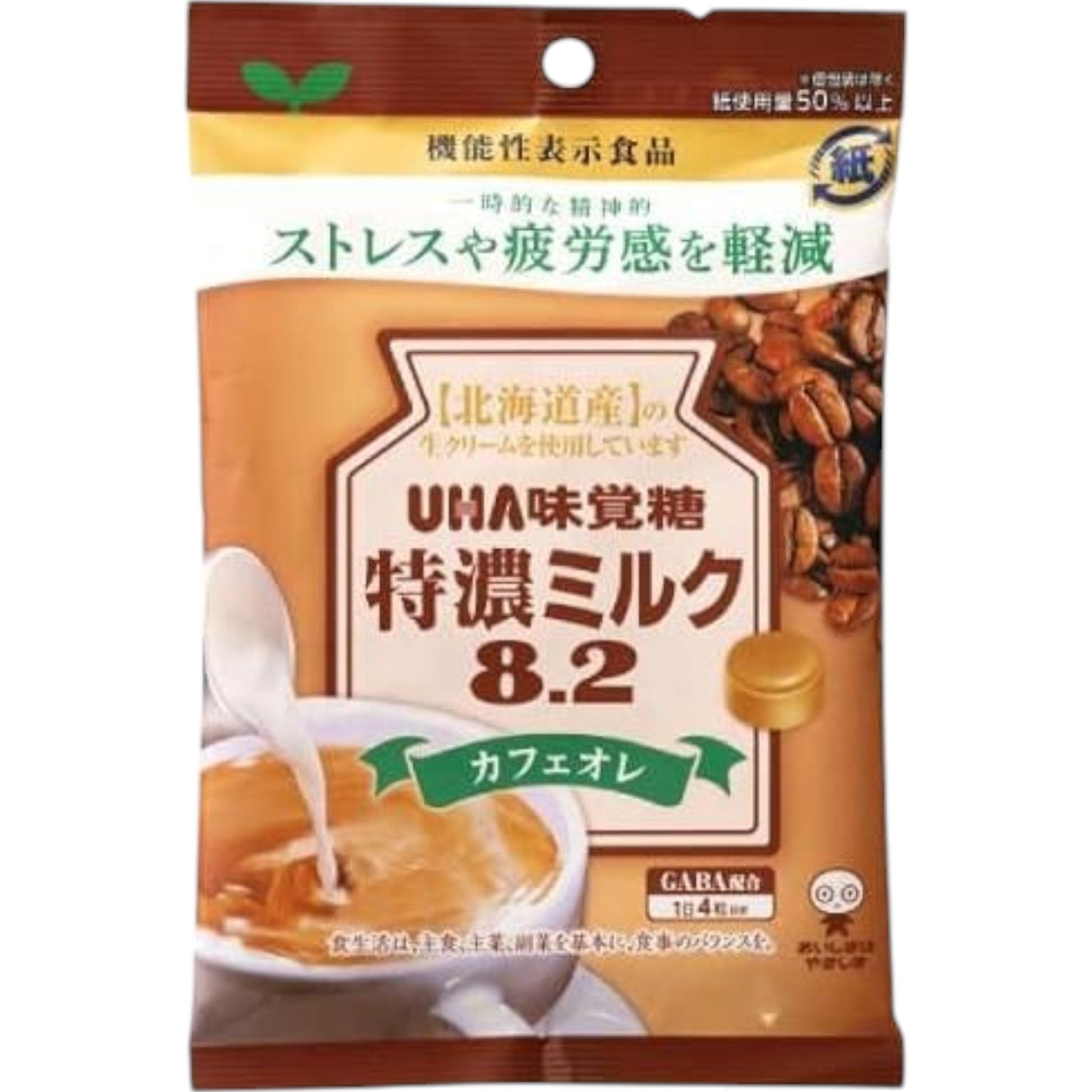 UHA Mikakuto Functional Food Tokuno Milk 8.2 Cafรฉ Au Lait Candy 93g