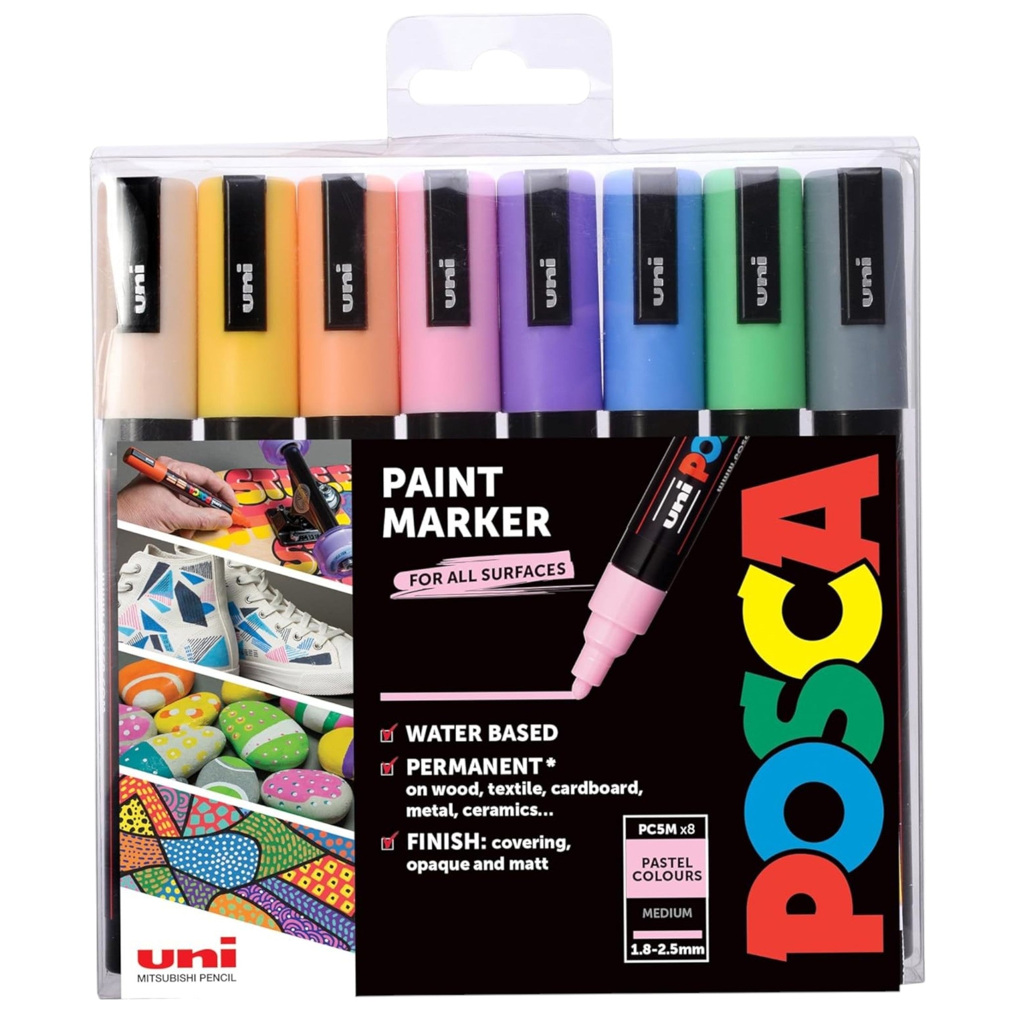 Uni Posca Paint Markers Set of 8 – Pastel, Medium Tip
