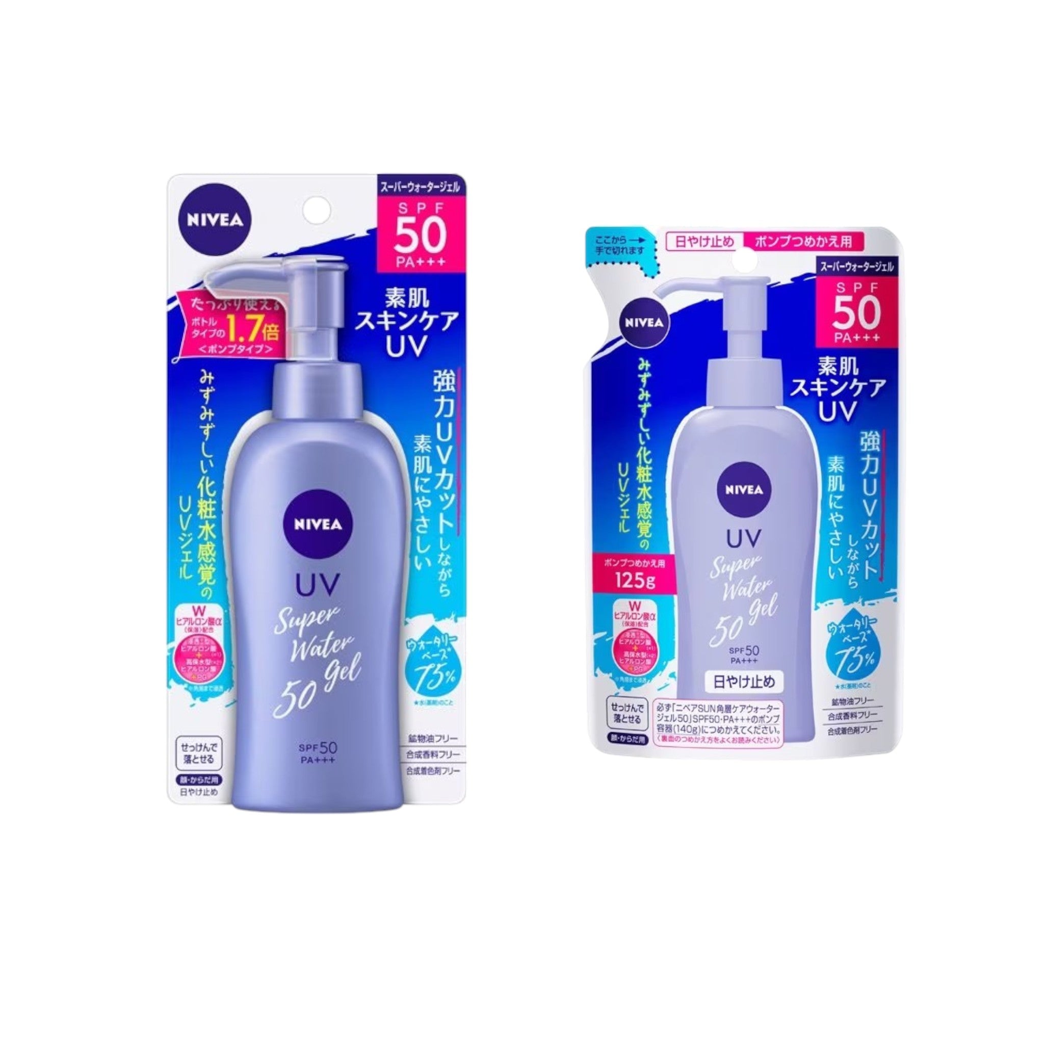 Nivea UV Water Gel SPF50 PA+++ 140g Pump + 125g Refill (1 Pack)