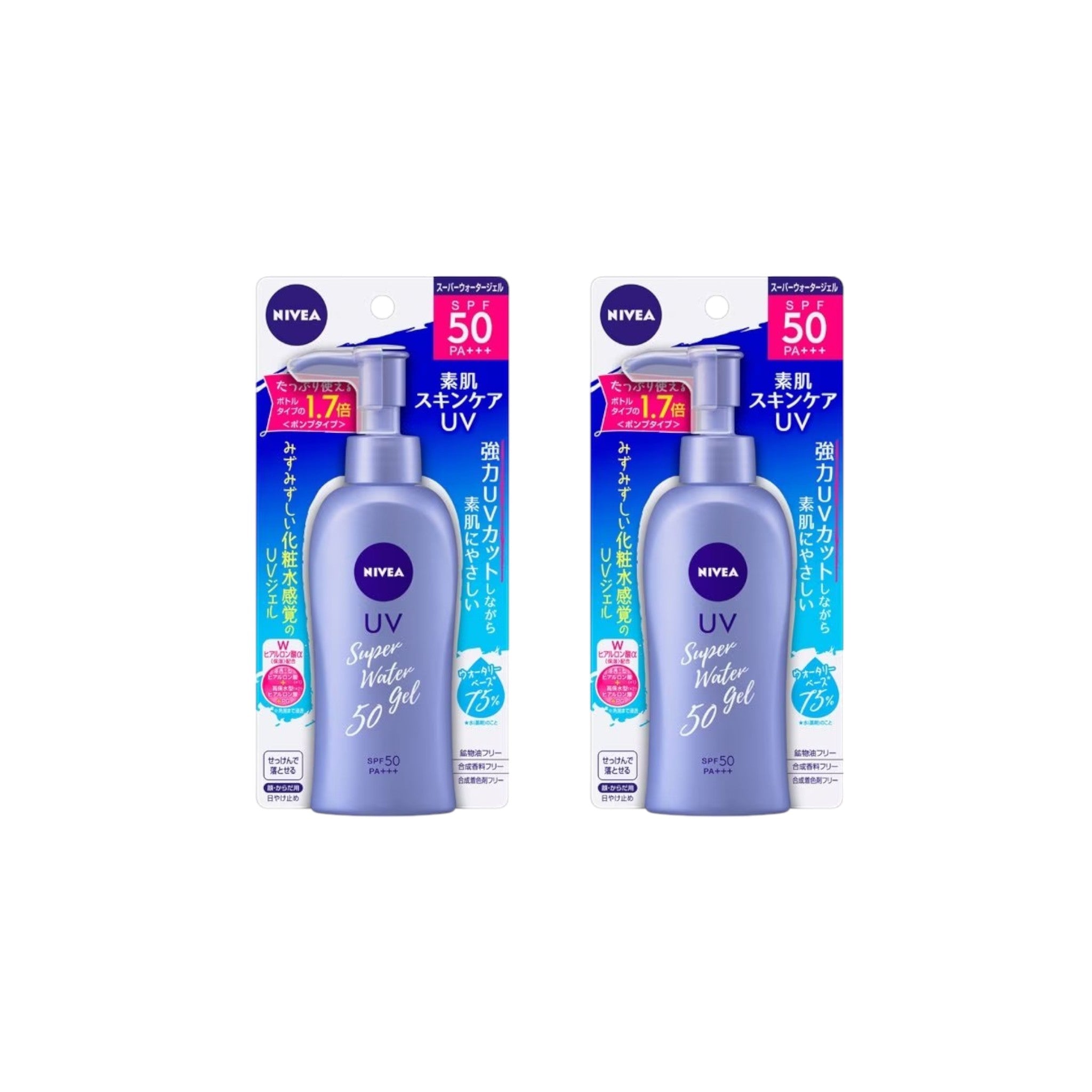 Nivea UV Water Gel SPF50 PA+++ 4.94 oz (140g) Pump – 2 Packs