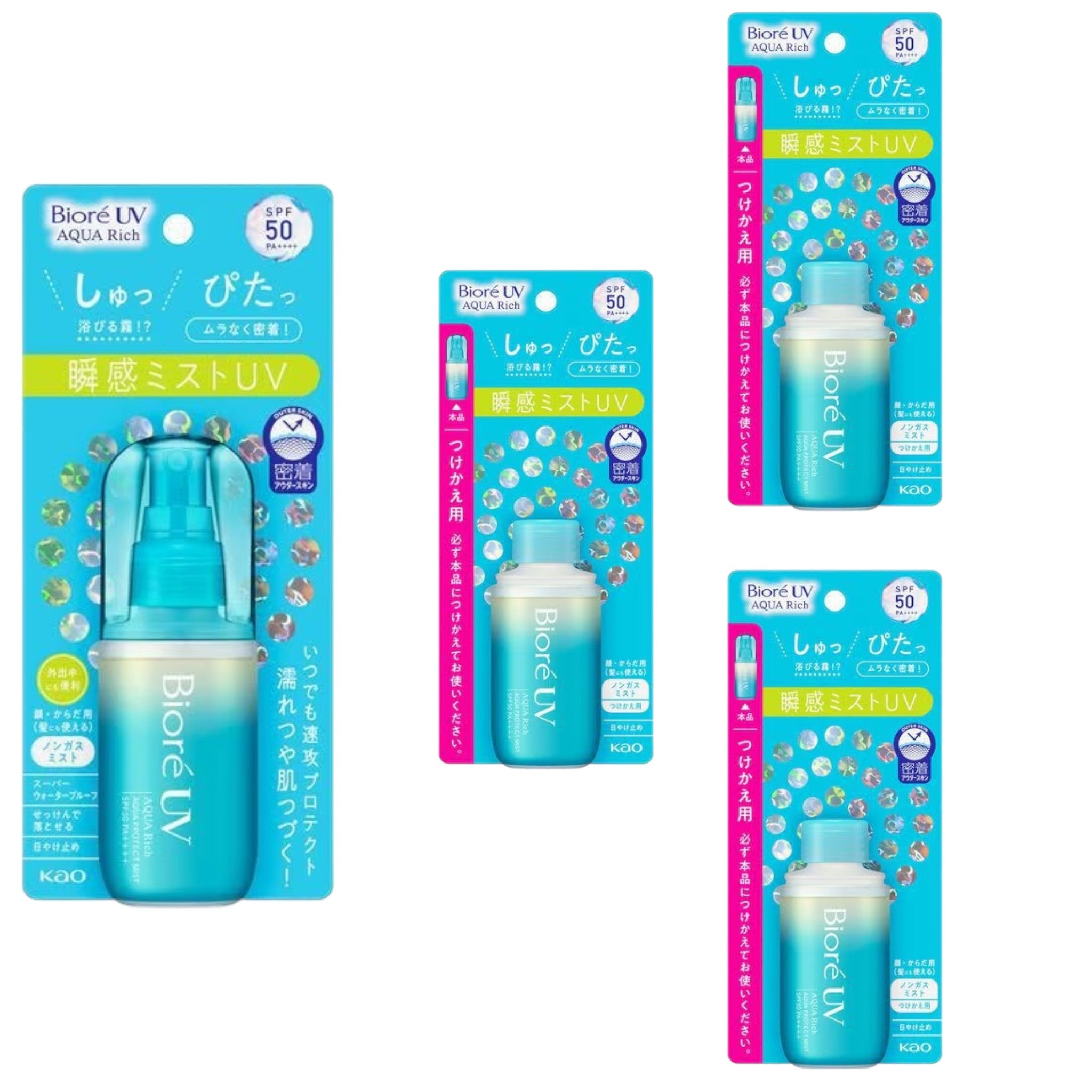 Biore UV Aqua Rich Aqua Protect Mist 60ml + Refill (3 Packs)