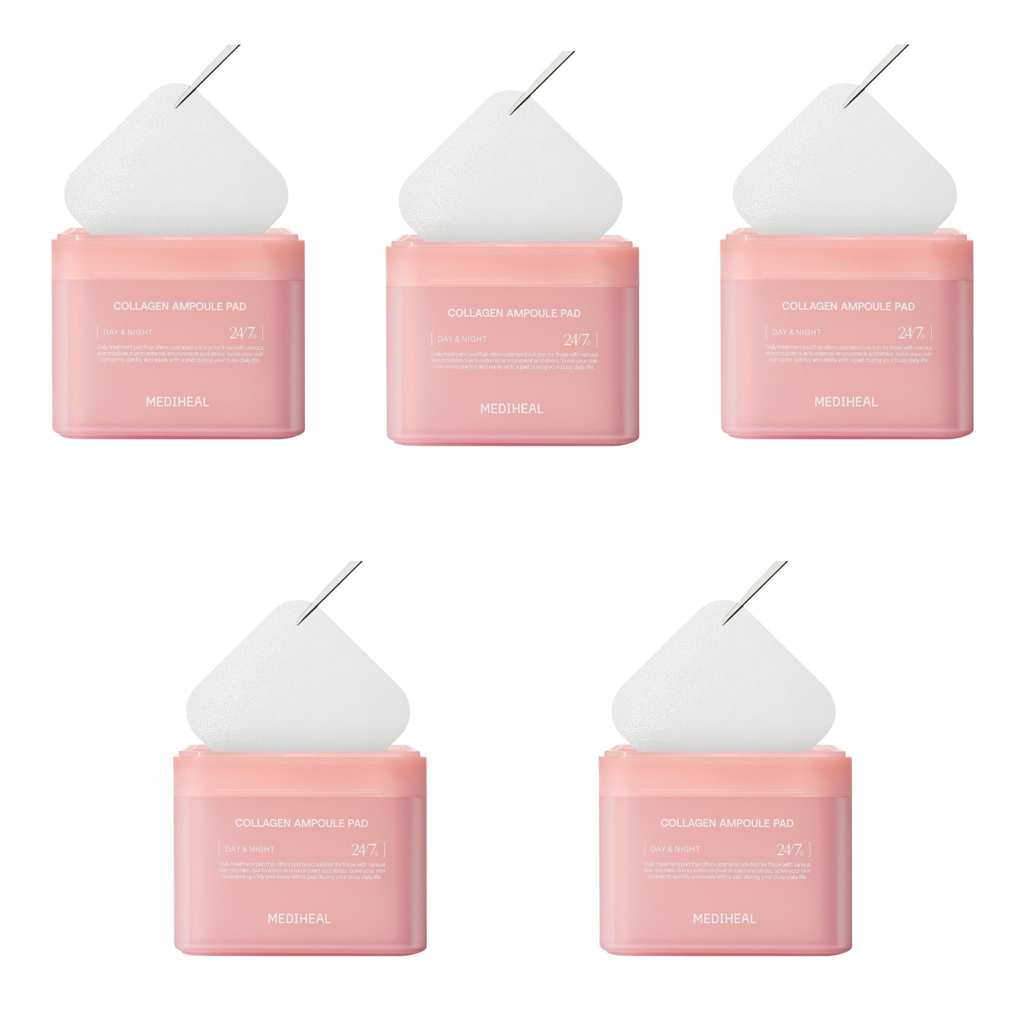 MEDIHEAL Square Toner Pads Collagen 100 Pads 170ml (5 Packs)