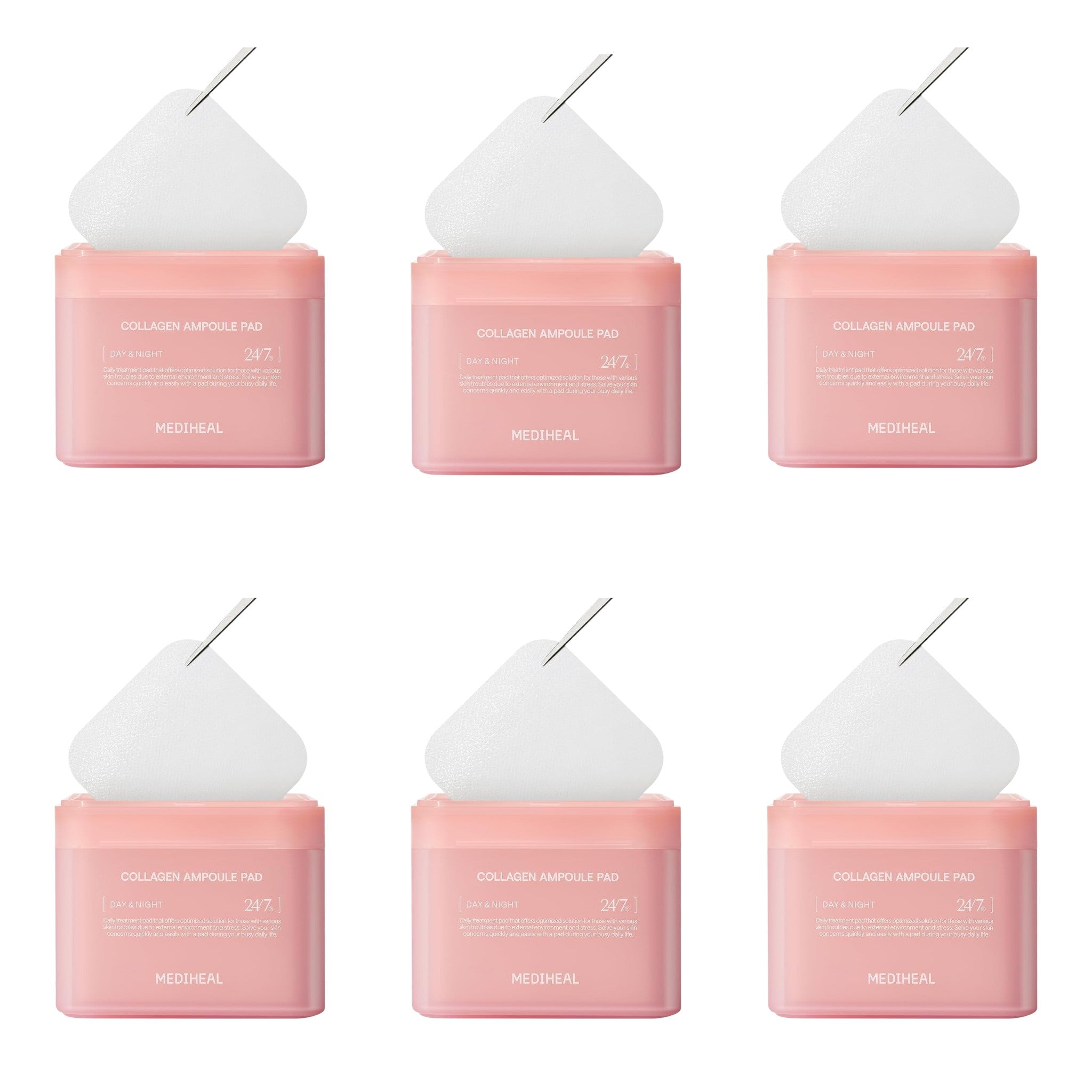 MEDIHEAL Square Toner Pads Collagen 100 Pads 170ml (6 Packs)