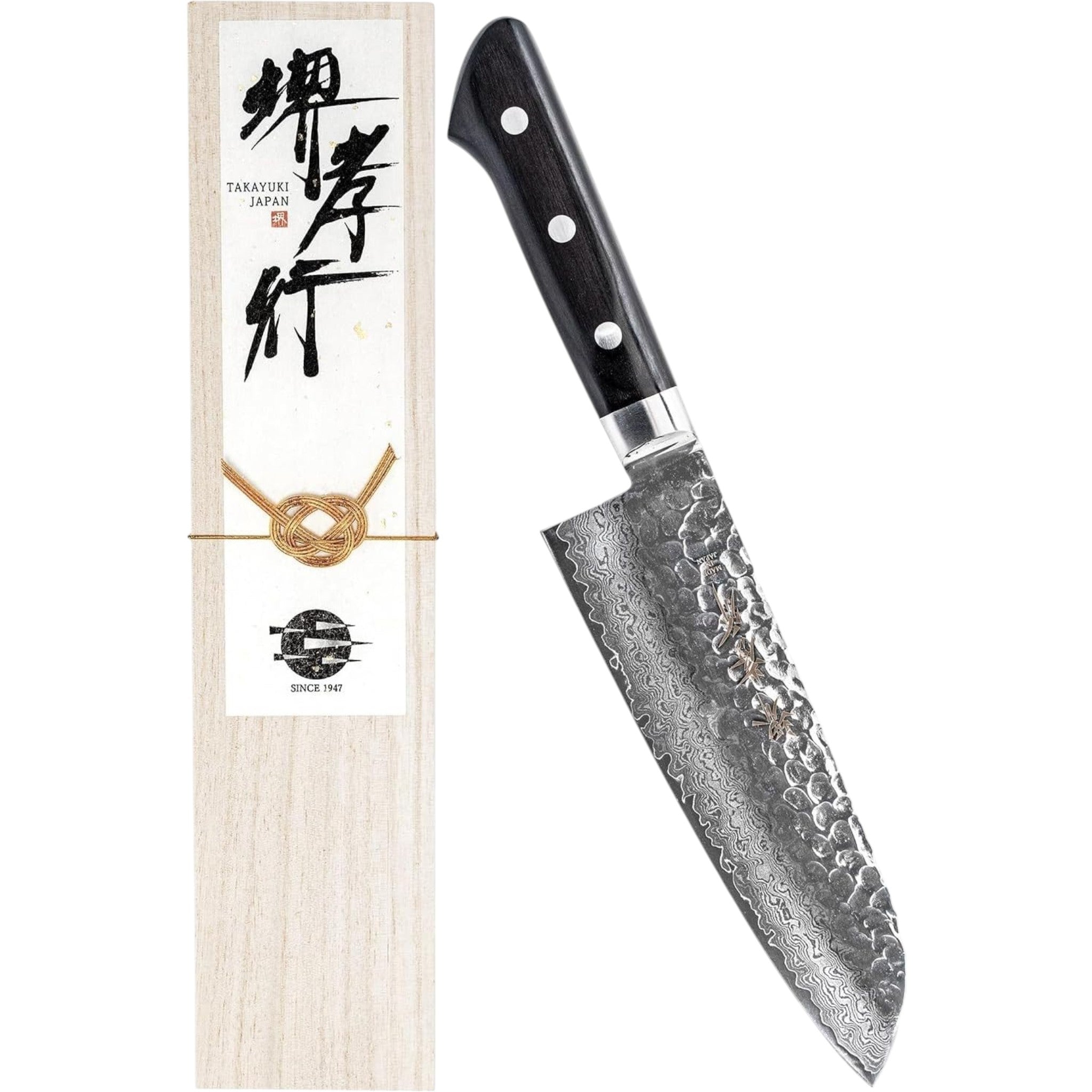 akai Takayuki Damascus Santoku Knife 170mm โ VG10, 33-Layer Hammered Finish