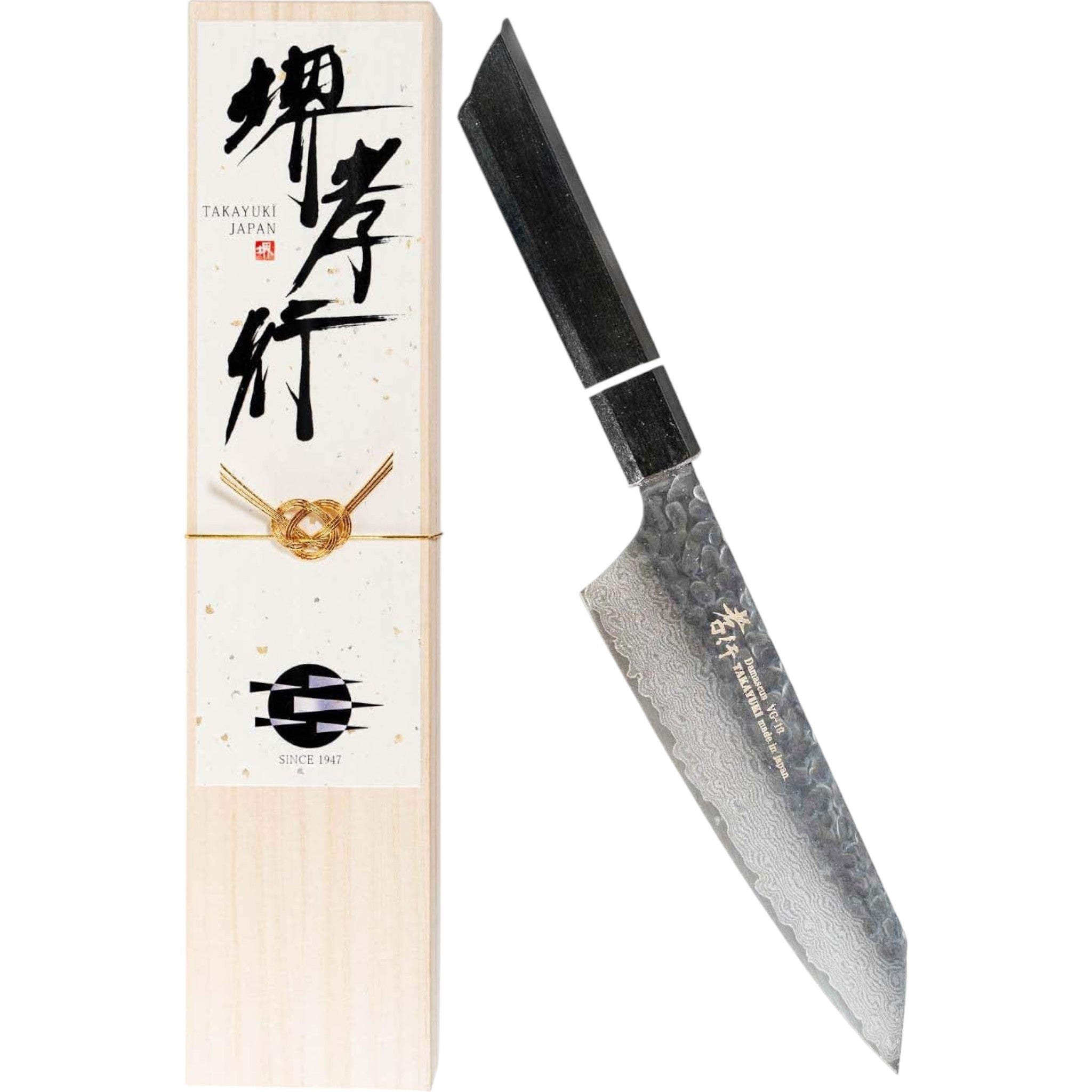 Sakai Takayuki Senkuro Damascus Ken-Gata Santoku Knife 160mm โ VG10, 33-Layer Hammered Finish
