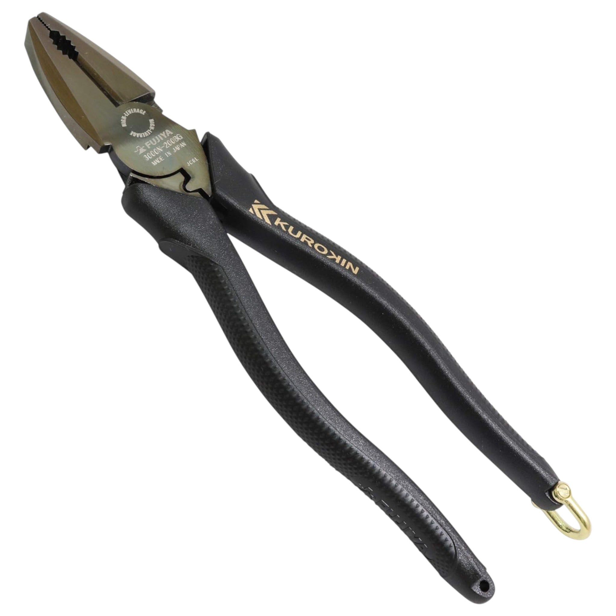 Fujiya Eccentric Power Pliers Black Gold with Shackle 200mm 3000N-200BG