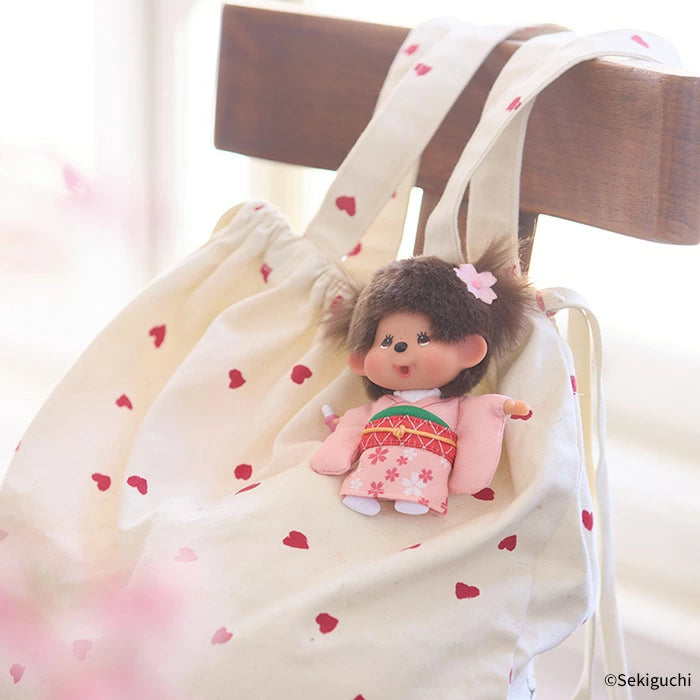 Sakura Kimono Monchhichi Plush Keychain Kawaii Mascot Japan 12cm
