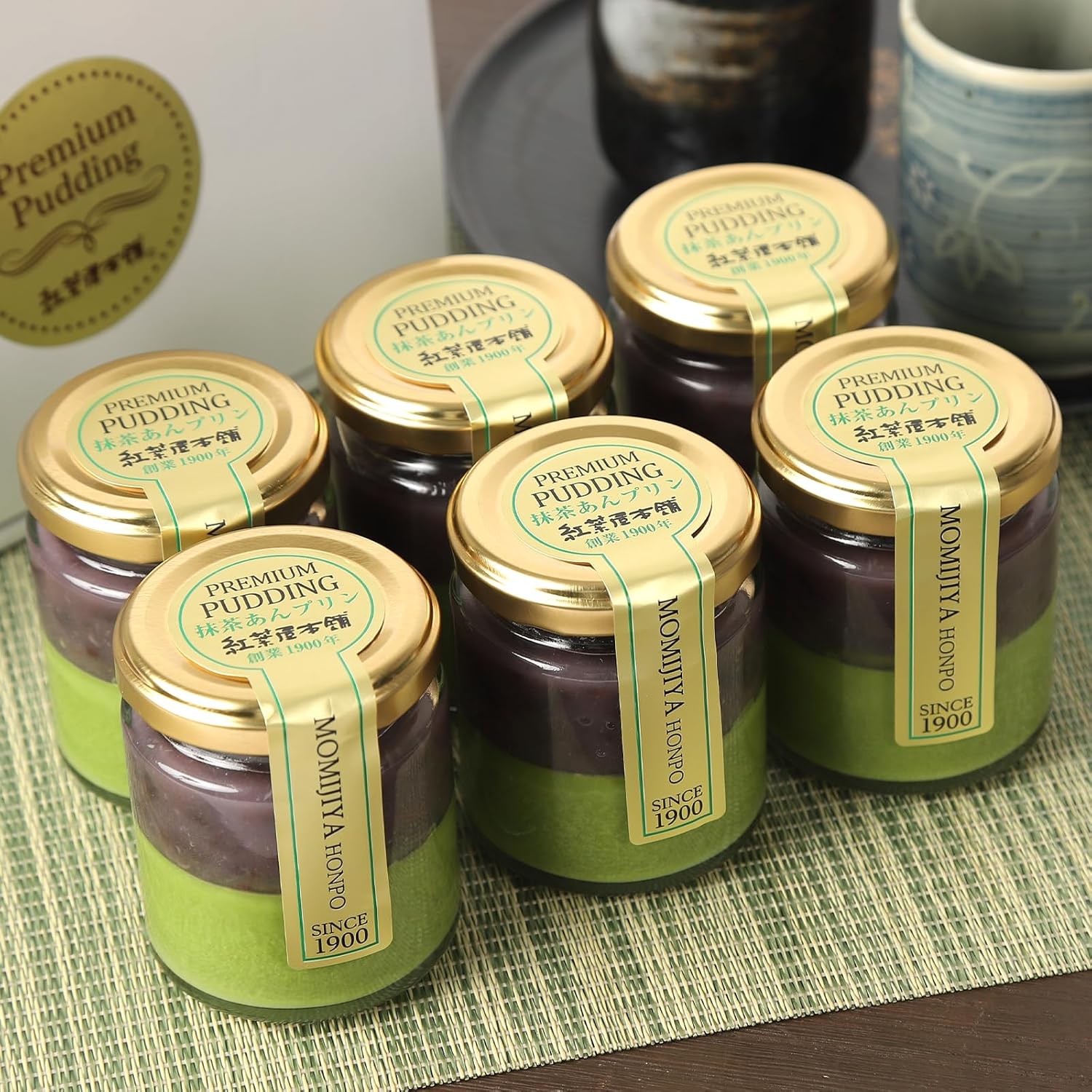 Premium Matcha Red Bean Pudding (6 Pieces)