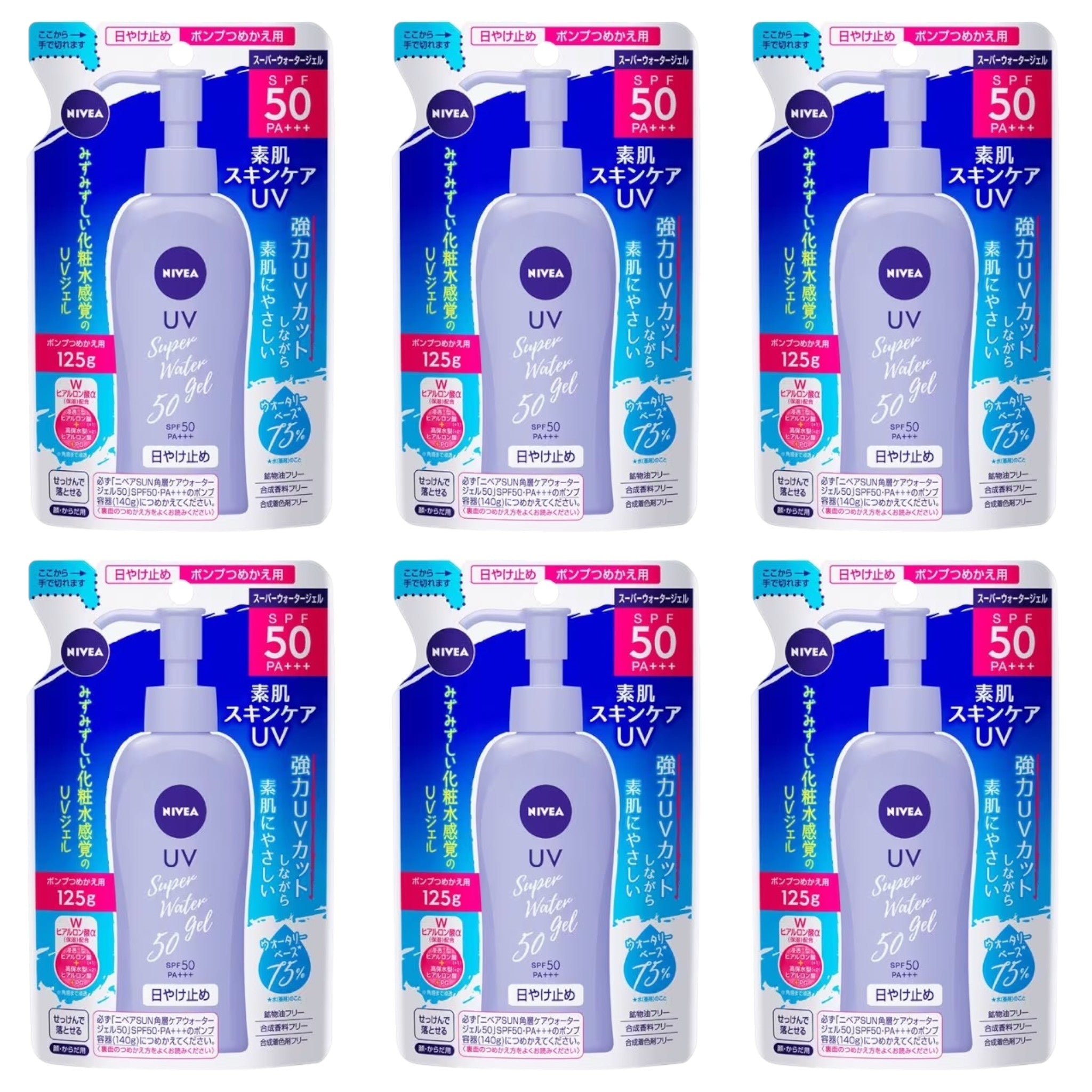 Nivea UV Water Gel SPF50 PA+++ 125g Refill (6 Packs)