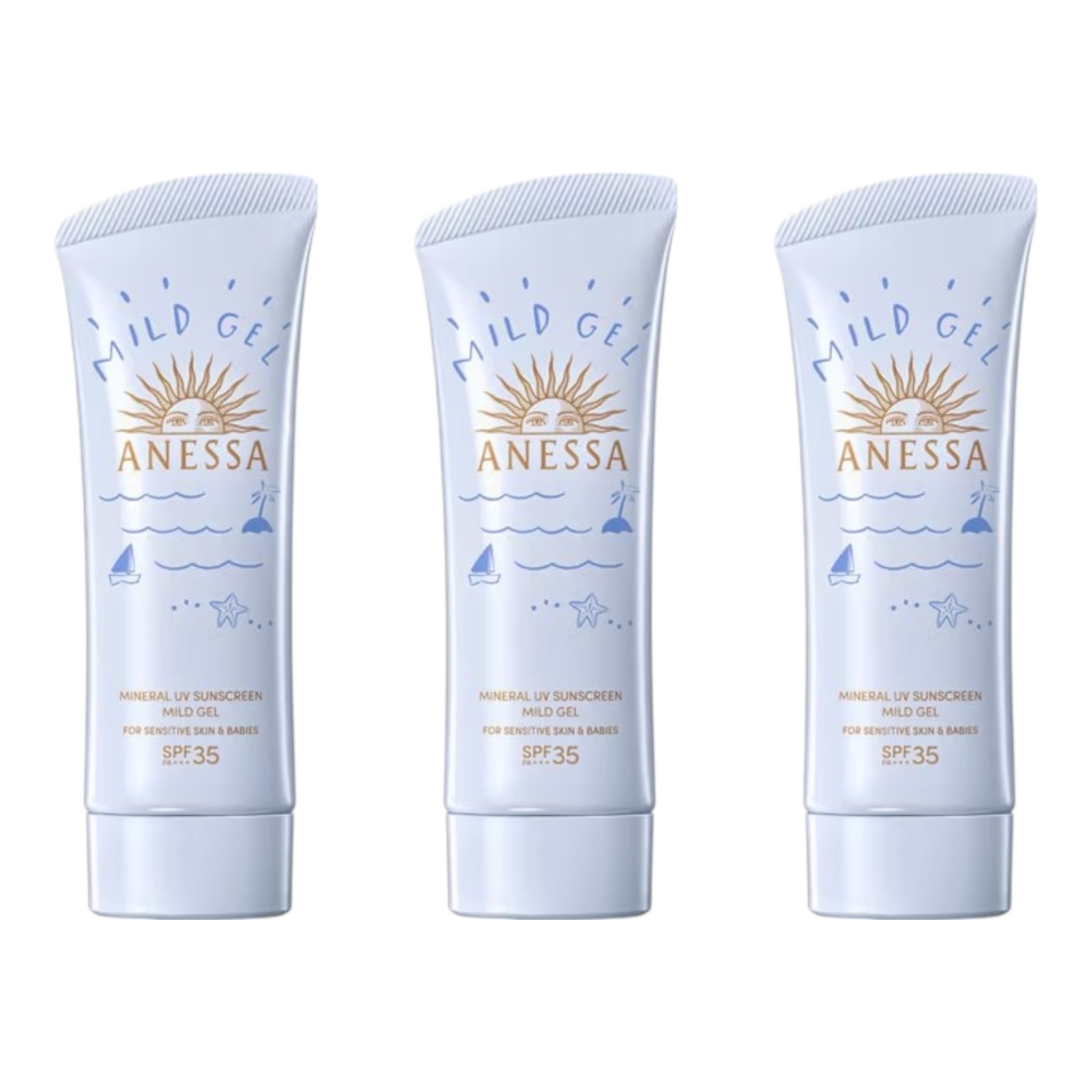 ANESSA Mineral UV Mild Gel 90g SPF35 PA+++ (3 Packs)