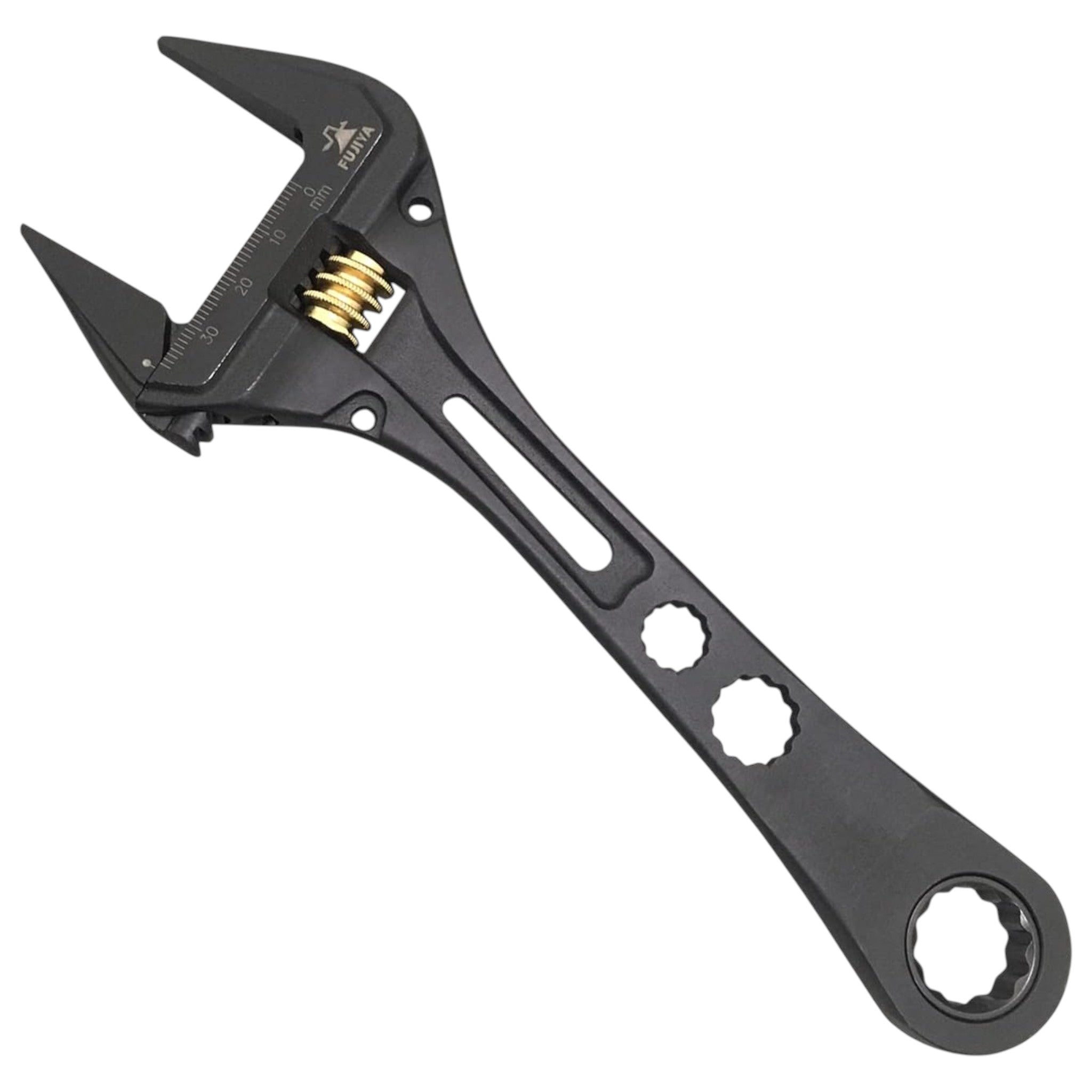 Fujiya Gear-Assist Adjustable Wrench Black Gold Lightweight Type FGL-38-BG
