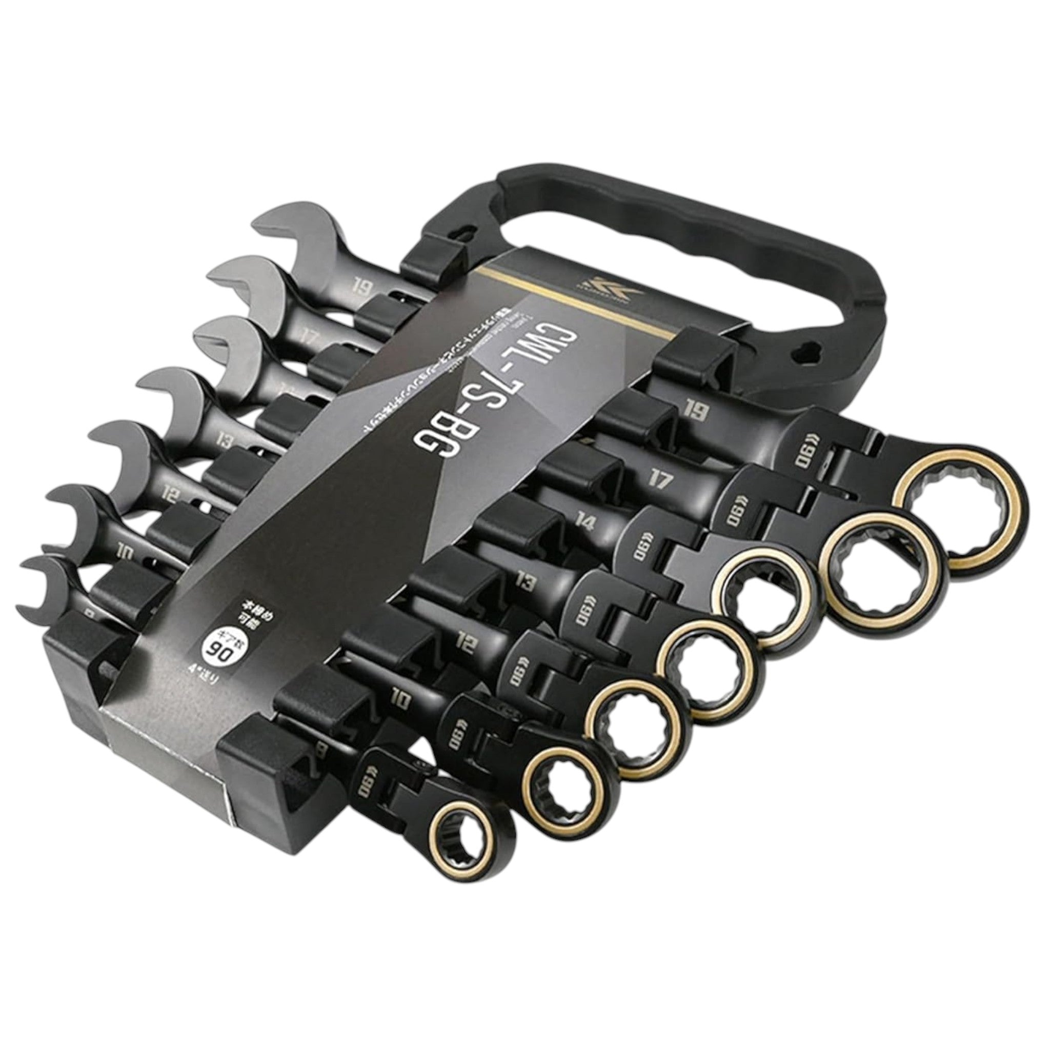 Fujiya Flex-Head Ratchet Wrench Set Black Gold 7-Piece CWL-7S-BG