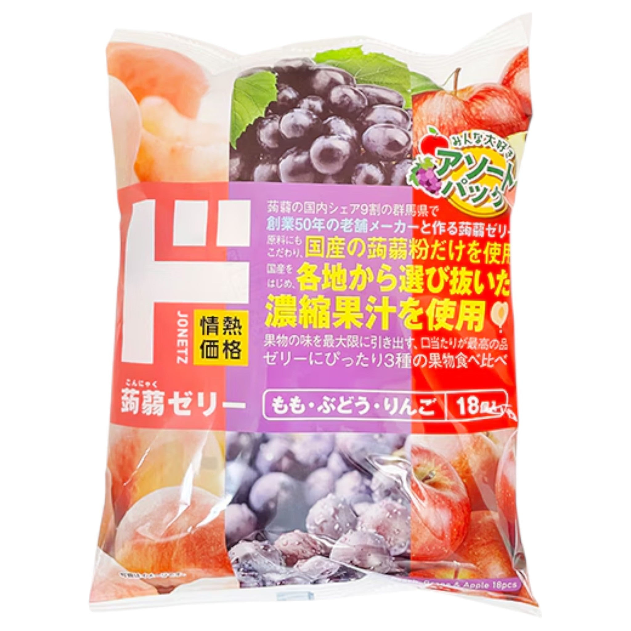 Don Quijote Konjac Jelly Grape, Peach & Apple 20g × 18pcs